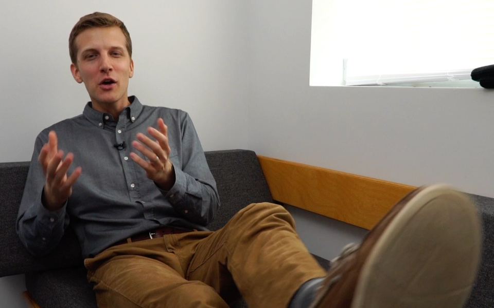 James Kotecki makes a point with his foot.